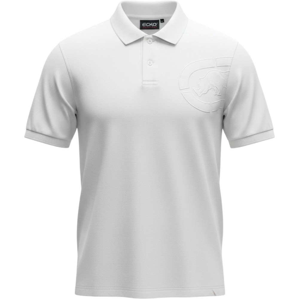 Ecko Unltd Mens Large White Short Sleeve Polo Shirt Tonal Embroidered Rhino Logo